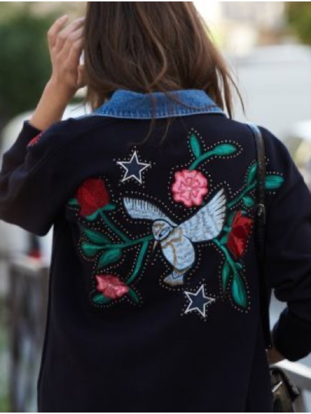 Sandro Waren Embroidered Denim-Accent Cardigan